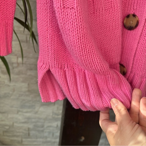 LOFT Bubblegum Pink Fisherman Oversized Knit Sweater Cardigan Size M - Picture 3 of 7